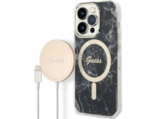 Sada Guess  GUBPP14LHMEACSK Case+ Charger iPhone 14 Pro 6.1 černo/černé pevné pouzdro Marble MagSafe NoSize