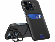 Kožené pouzdro Hurtel Stand Case pro iPhone 14 Pro Max, pouzdro na peněženku se stojánkem, černé