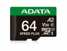 ADATA MicroSDXC karta 64GB Speed Plus, U3, C10, A2, V30 (R:160/W:140 MB/s) + SD adaptér