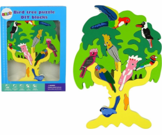 LeanToys Wooden Tree Birds Papoušci DIY Wooden Blocks Puzzle