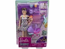 Panenka Barbie Barbie Chůva Skipper Kočárek + miminko Set GXT34