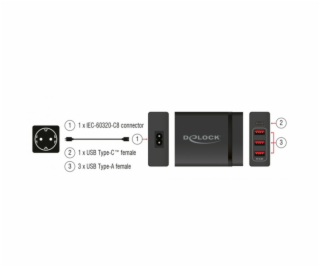 USB Ladegerät 1 x USB Type-C PD + 3 x USB Typ-A 60 W