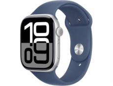 Apple Watch Series 10 GPS + Cellular 46mm Silver Aluminium Case with Denim Sport Band - M/L