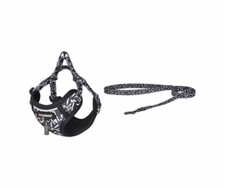 Dogness cat leash 1,5m+harness walking set (black and white)