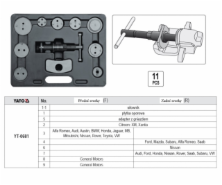 Sada na montáž kotoučových brzd, 11 ks, YATO
