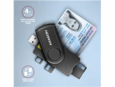 AXAGON CRE-SMP2A, USB-A PocketReader 4-slot čtečka Smart card (eObčanka) + SD/microSD/SIM