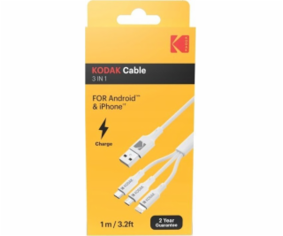 Kodak USB-A - USB-C + microUSB + Lightning kabel 1 m Bílá...