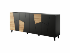 ETNA chest of drawers 200x42x82 black matt + oak craft