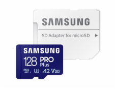 Samsung paměťová karta 128GB PRO Plus micro SDXC CL10 U3 (č/z: až 180/až 130MB/s) + SD adaptér