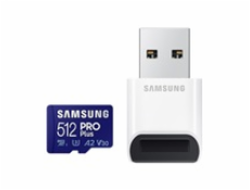 Samsung paměťová karta 512GB PRO Plus micro SDXC CL10 U3 (č/z: až 180/až 130MB/s) + USB adaptér