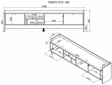 Cama RTV PORTO 3D skříňka 190x38x50 dub/černá