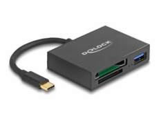 Čtečka karet DeLOCK USB-C pro XQ a SD s portem USB 5 Gbps Type-A, čtečka karet