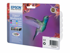 Epson T0807 Multipack - Černá, žlutá, azurová, purpurová, světlá fialová, světle azurová - originální - blistr s RF / akustickým alarmem - inkoustová cartridge - pro Stylus Photo P50, PX650, PX660, PX