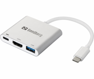 Sandberg mini HUB USB-C -> HDMI + USB (OTG), stříbrná