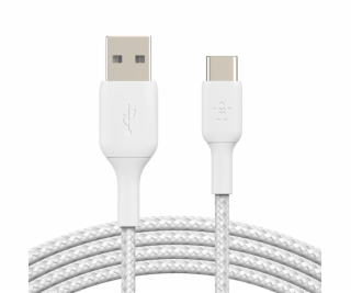 BELKIN kabel oplétaný USB-C - USB-A, 2m, bílý