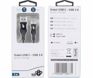 USB TB TB kabel USB 3.0 - USB C kabel 2m PREMIUM 3A černý...