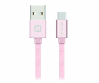 Swissten Datový Kabel Textile Usb / Usb-C 2,0 M Růžovo/Zlatý