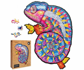 Puzzle dřevěné, barevné - Hypnotický chameleon