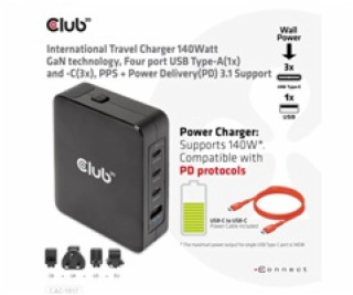 Club3D cestovní nabíječka 140W GaN technologie, 3xUSB-A, ...