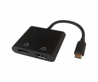 DELTACO Adaptér USB Type C/2x HDMI, čierny