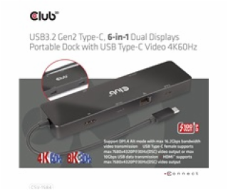 Club3D dokovací stanice USB-C 3.2 Gen1 6in1 Hub 1x USB-C ...