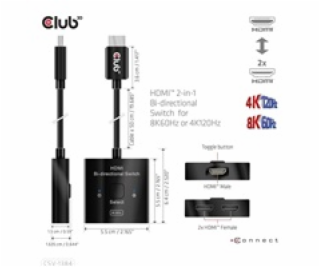 Club3D Switch, HDMI na 2xHDMI Oboustranný 2v1, 8K60Hz, 4K...