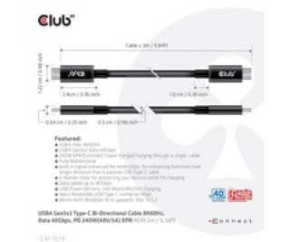 Club3D Kabel USB4 Gen3x2 Typ C 8K60Hz UHD Power Delivery ...