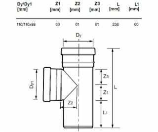 Venkovní drenážní tričko Wavin, O 110 / 110 mm, 88°