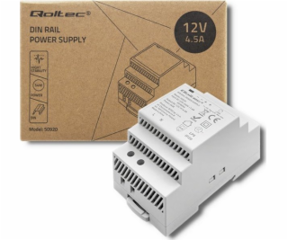 Qoltec Napájací zdroj na DIN lištu 54W | 12V | 4,5A | Šedá