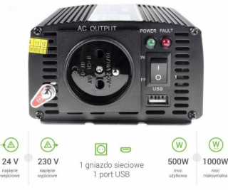 Převodník Green Cell 24V na 230V 500W/1000W