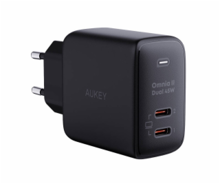 Nástenná nabíjačka Aukey PA-B4T, 2xUSB-C, 45W (čierna)