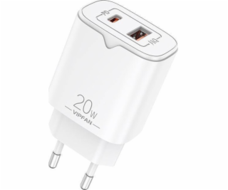 Sieťová nabíjačka VFAN E08, USB + USB-C, 20W PD + QC 3.0 ...