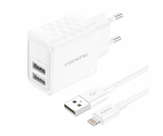 Foneng EU53 2xUSB-A, 2.4A network charger (White) + USB-A...