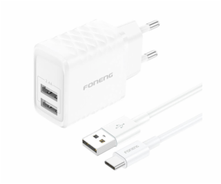 Foneng EU53 2xUSB-A, 2.4A network charger (White) + USB-C...