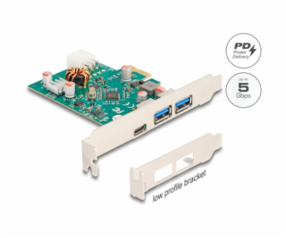 DeLOCK PCIe x1 karta pro 1x ext. USB-C PD 30W + 2 ext. US...