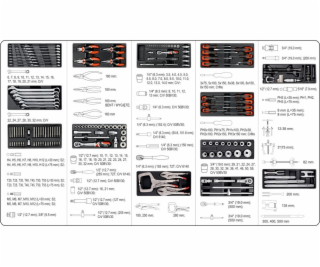 Pojízdná dílenská skříňka s nářadím, 165ks, 7 zásuvek, YA...