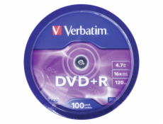 1x100 Verbatim DVD+R 4,7GB 16x Speed, matt silver