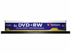 1x10 Verbatim DVD+RW 4,7GB 4x Speed, matte silver Cakebox