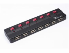 PREMIUMCORD USB 2.0 hub 7 portů s externím napájením a vypínači