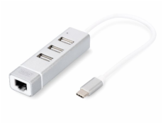 DIGITUS USB 2.0 3-Port Hub & Rychlý Ethernet LAN Adaptér s konektorem typu C