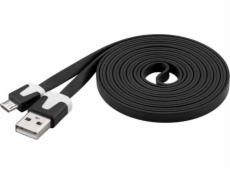 Kabel micro USB 2.0, A-B 2 m, plochý PVC kabel, černý