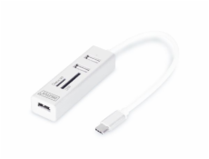 DIGITUS USB 2.0 Type-C s ctečka karet 3x USB 2.0. 1x SD, 1x MicroSD Port, Hliník