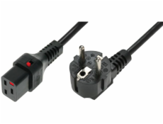 Kabel połączeniowy zasilający blokada IEC LOCK 3x1,5mm2 Schuko kątowy/C19 prosty M/Ż 2m czarny