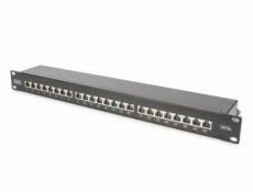 DIGITUS CAT 6A Patch Panel, stíněný, 1U, 24 portů, 8P8C, černy RAL 9005, 483 mm (19  ) / 482,6x44x109