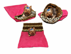 Marysa pelíšek 3v1 pro psy, tmavě růžový/leopard, velikost XL