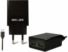 Beline 2xusB + USB-C 2A Black/Black Charger (Beli0010)