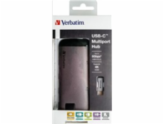 VERBATIM 49142 USB-C Multiport HUB, 3x USB 3.0, 1x USB-C, HDMI, LAN, SD, microSD, šedá dokovací stanice