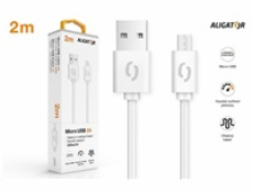 Aligator datový a nabíjecí kabel, konektor micro USB, 2A, 2m, bílá