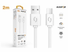 Aligator datový a nabíjecí kabel, konektor USB-C, 2A, 2m, bílá