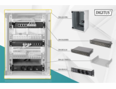 DIGITUS Síťový sada 10 palců, včetně skříně 9U, PDU, police, 8-portového přepínače, patch panelu CAT 6